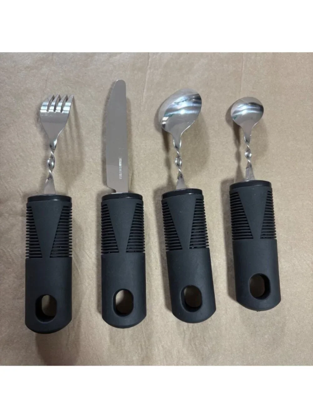 Adaptive Utensil Set Non-Slip Black Handles Parkinson's Arthritis 4 pcs